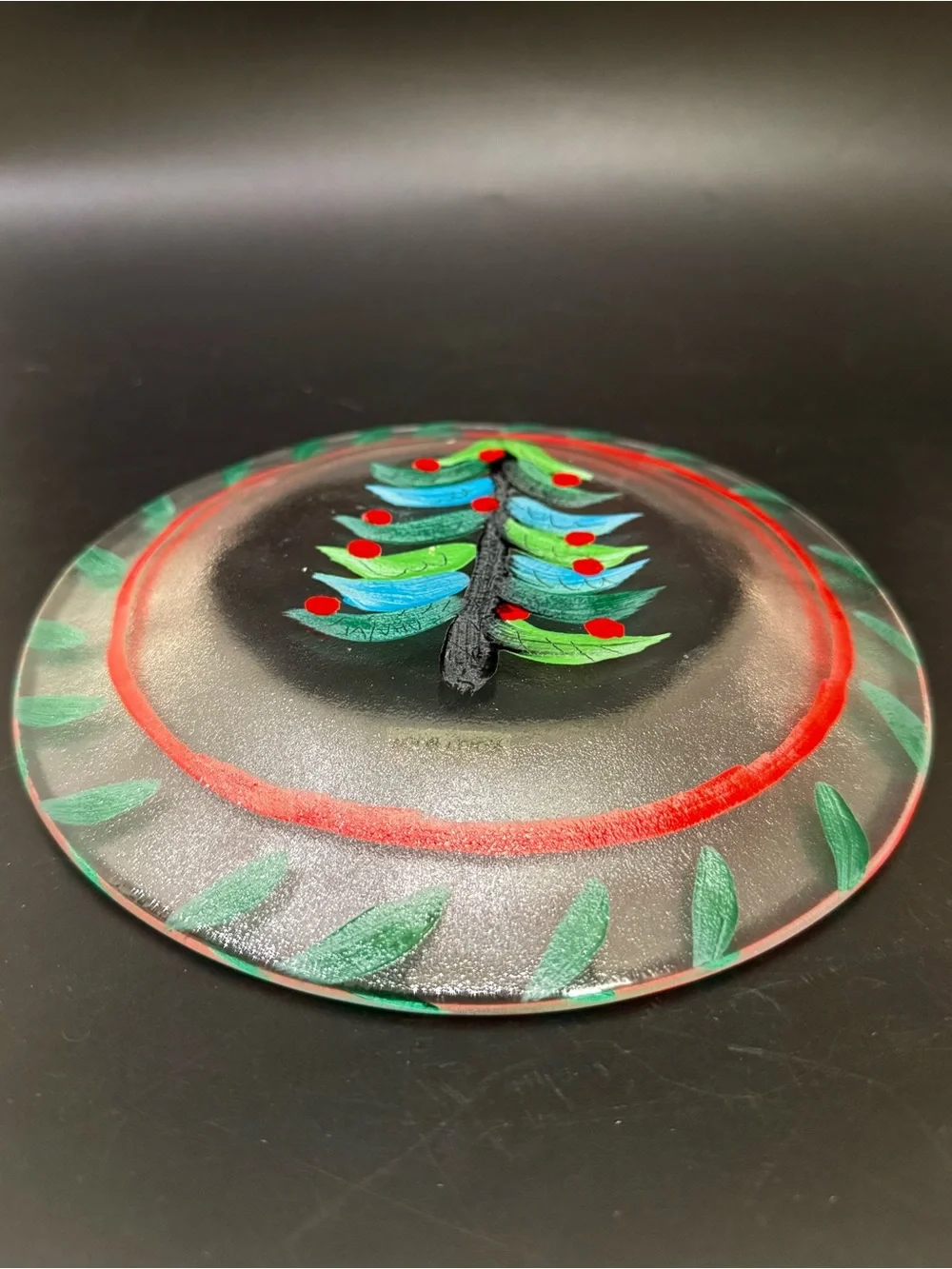 Lot 2 KOSTA BODA Ulrica Hydman-Vallien Hand-Painted Christmas Tree Glass Plate
